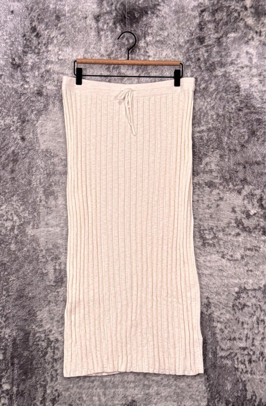 Free People Skirt Medium Womens Ivory Cream Linen Blend Knit Ribbed Midi